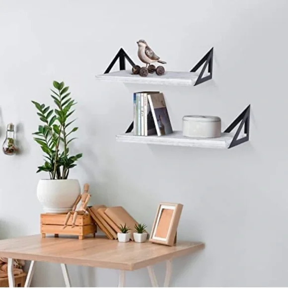 Wall Mounted Set of 4, Rustic Wood Wall Shelves Grey